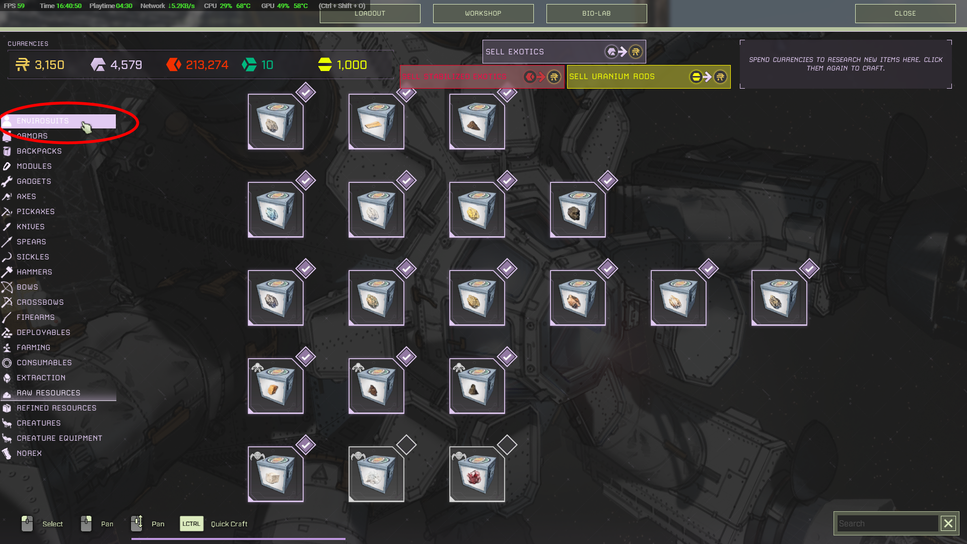 Select 'Envirosuits'.