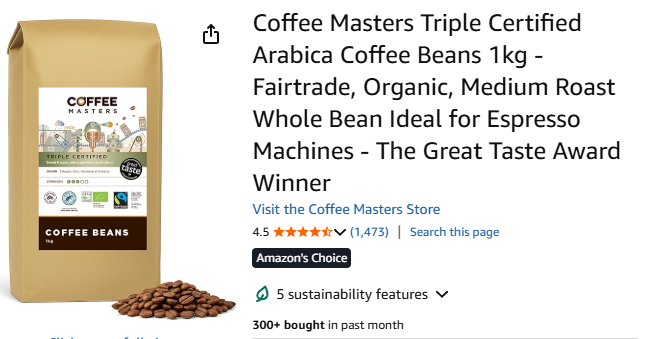 CoffeeMasters organic coffee beans