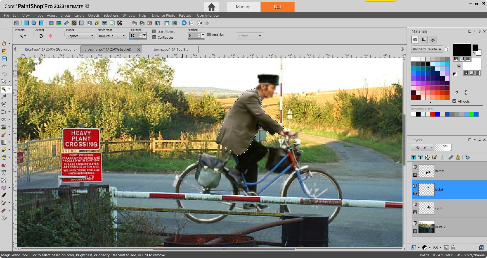 PaintShop Pro screenshot of selecting the jacket