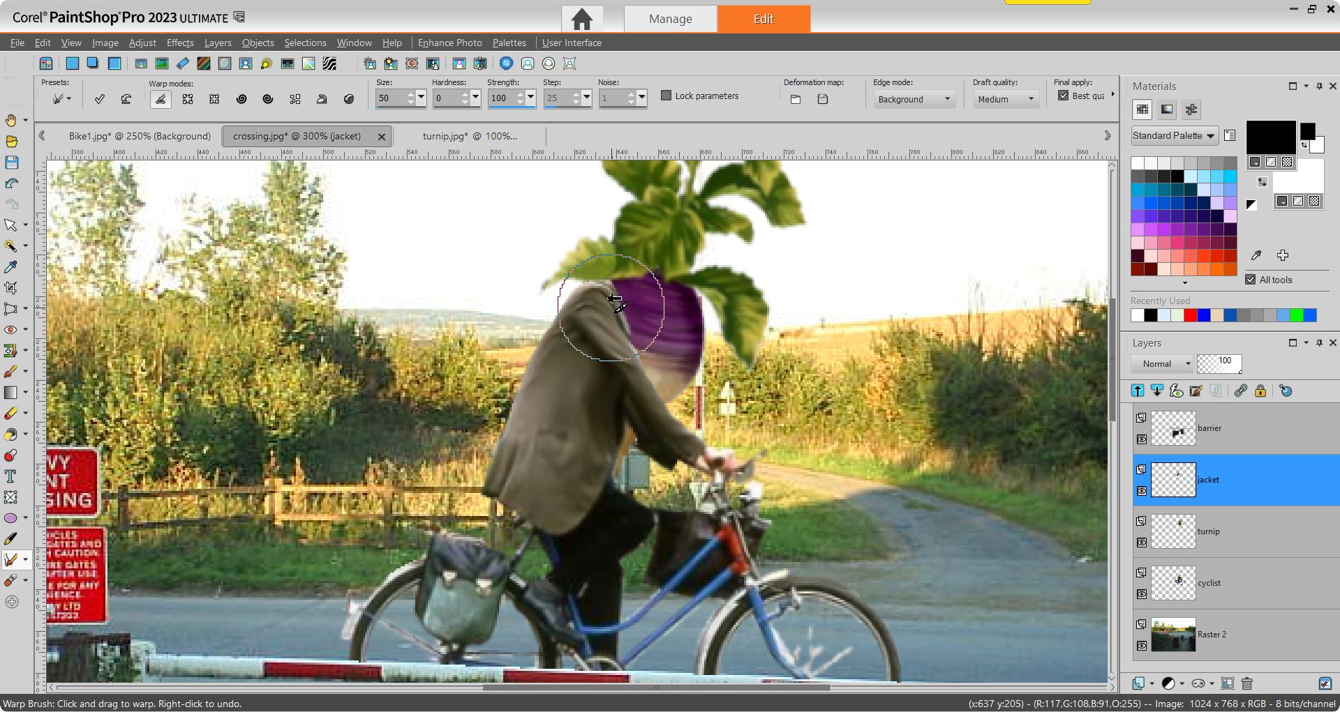 PaintShop Pro screenshot of warping the jacket